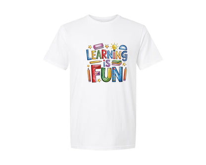 brand:Generic|color:White|Learning Is Fun School Kindergarten Graphic T-Shirt