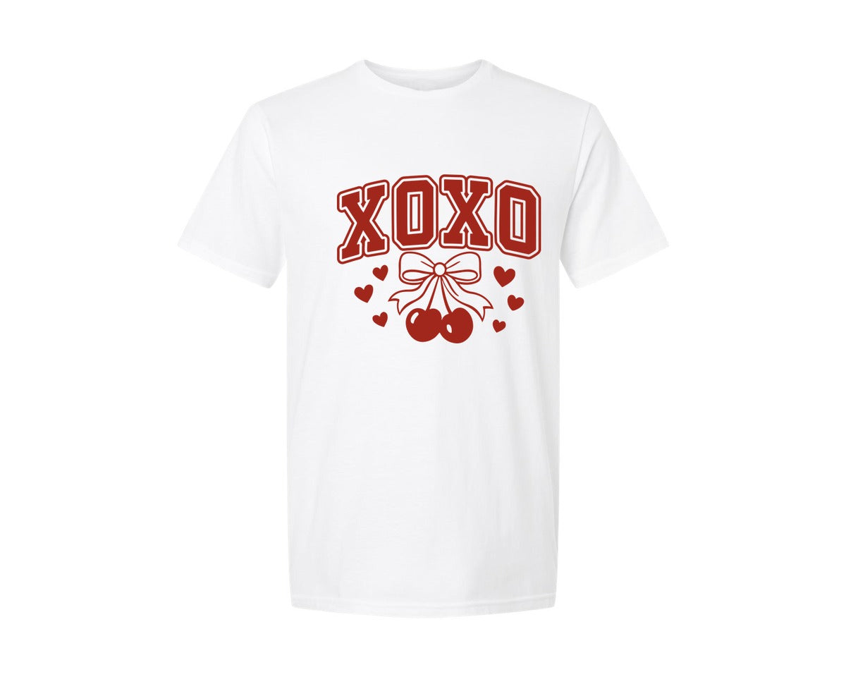 brand:Generic|color:White|Valentine Xoxo Bowl Of Cherries Graphic T-Shirt