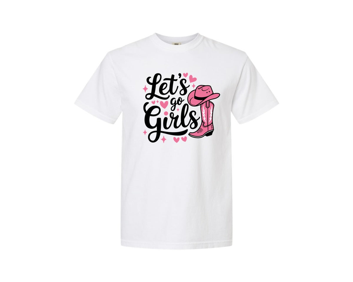 brand:Comfort Colors|color:White|Lets Go Girls Western Cowgirl Graphic T-Shirt