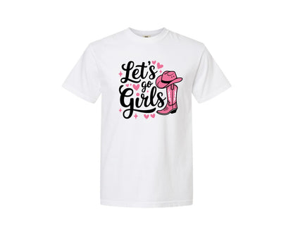 brand:Comfort Colors|color:White|Lets Go Girls Western Cowgirl Graphic T-Shirt