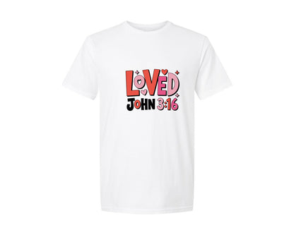 brand:Generic|color:White|Loved John 316 Bible Valentine Graphic T-Shirt
