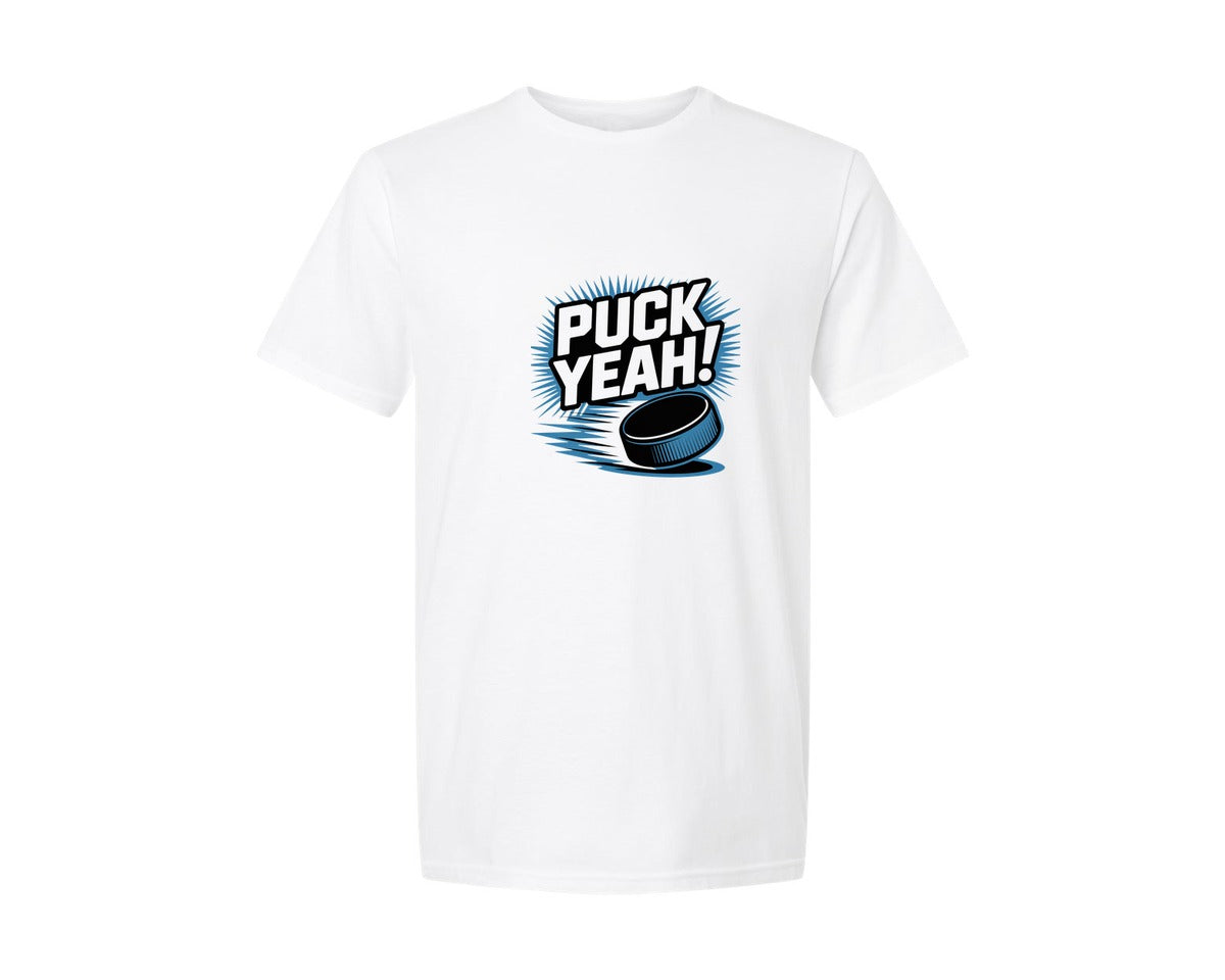 brand:Generic|color:White|Puck Yeah Ice Hockey Trendy Shirt Graphic T-Shirt