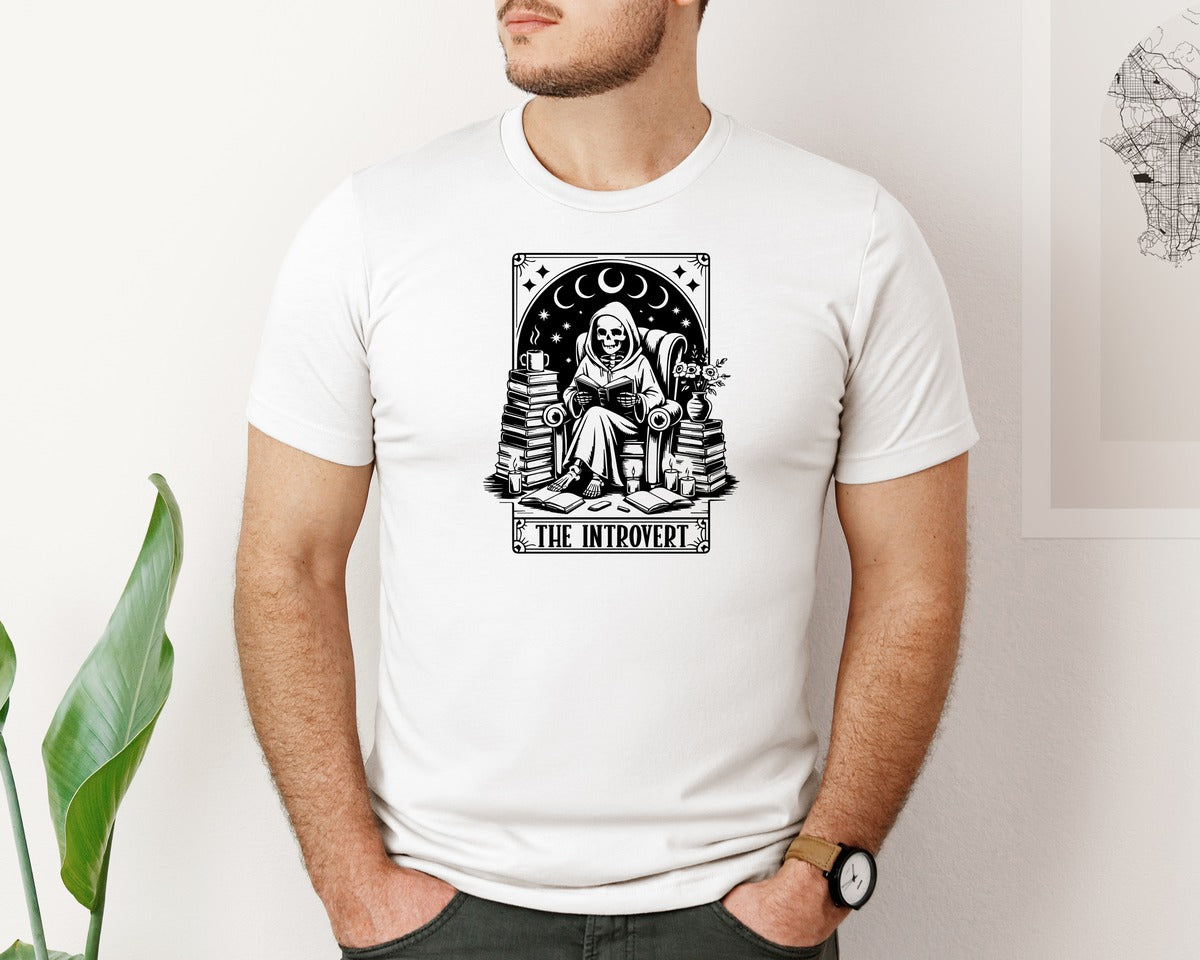 brand:Bella Canvas|color:White|Antisocial Introvert Tarot Card Graphic T-Shirt