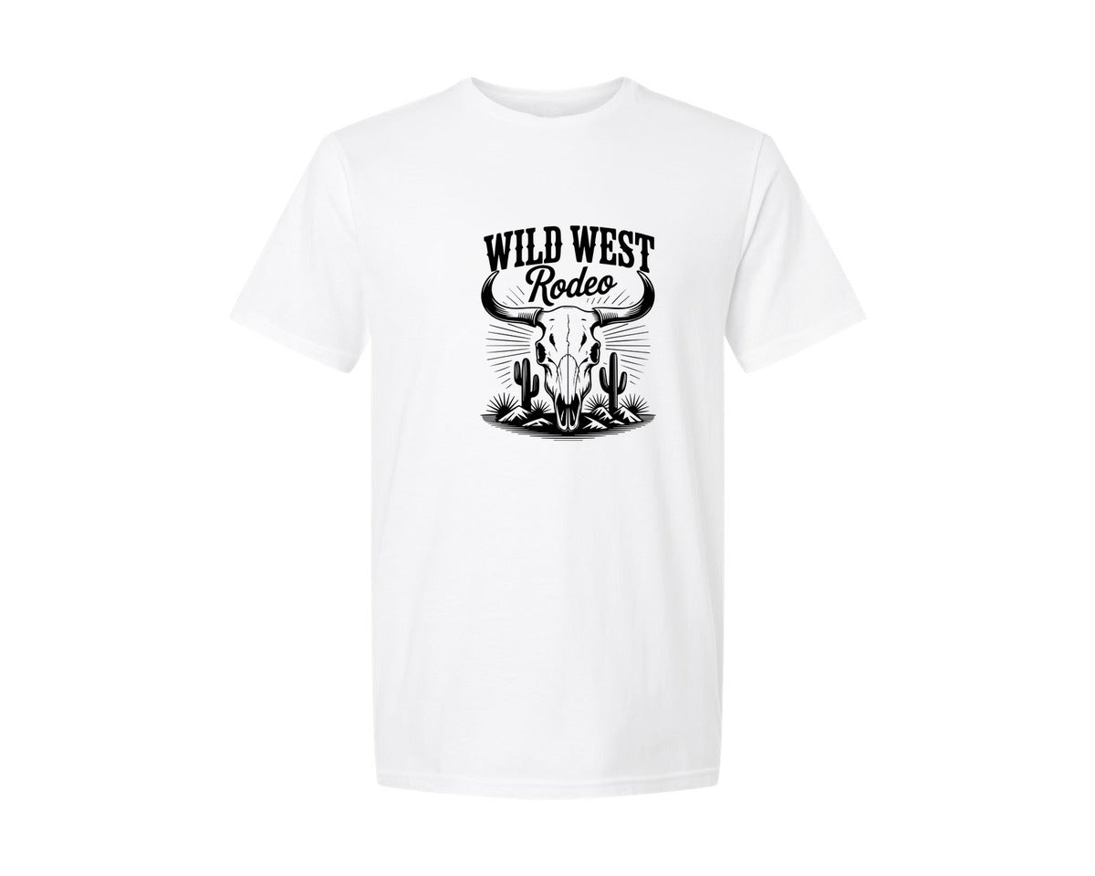 brand:Generic|color:White|Vintage Desert Cow Skull Wild West Rodeo Graphic T-Shirt