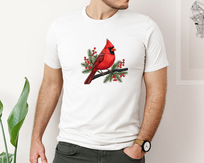 brand:Bella Canvas|color:White|Christmas Cardinal Bird Art Graphic T-Shirt