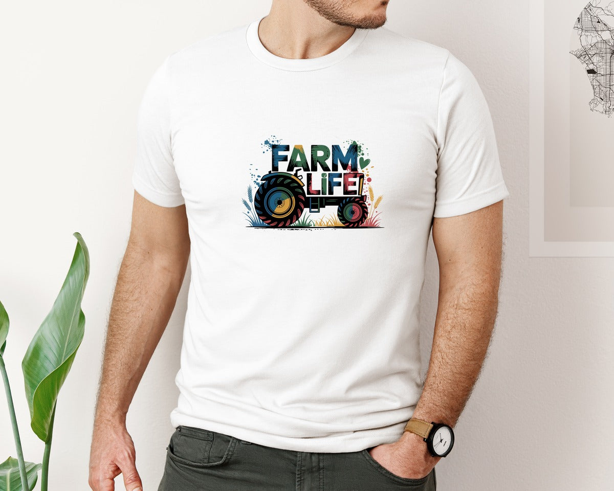 brand:Bella Canvas|color:White|Farm Life Tractor Design Graphic T-Shirt