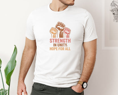 brand:Bella Canvas|color:White|Unity Strength Hope Fist Design Graphic T-Shirt