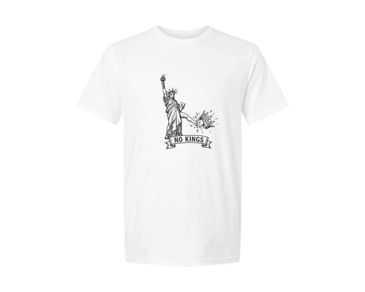 brand:Generic|color:White|No King Lady Liberty Kicks Crown Graphic T-Shirt