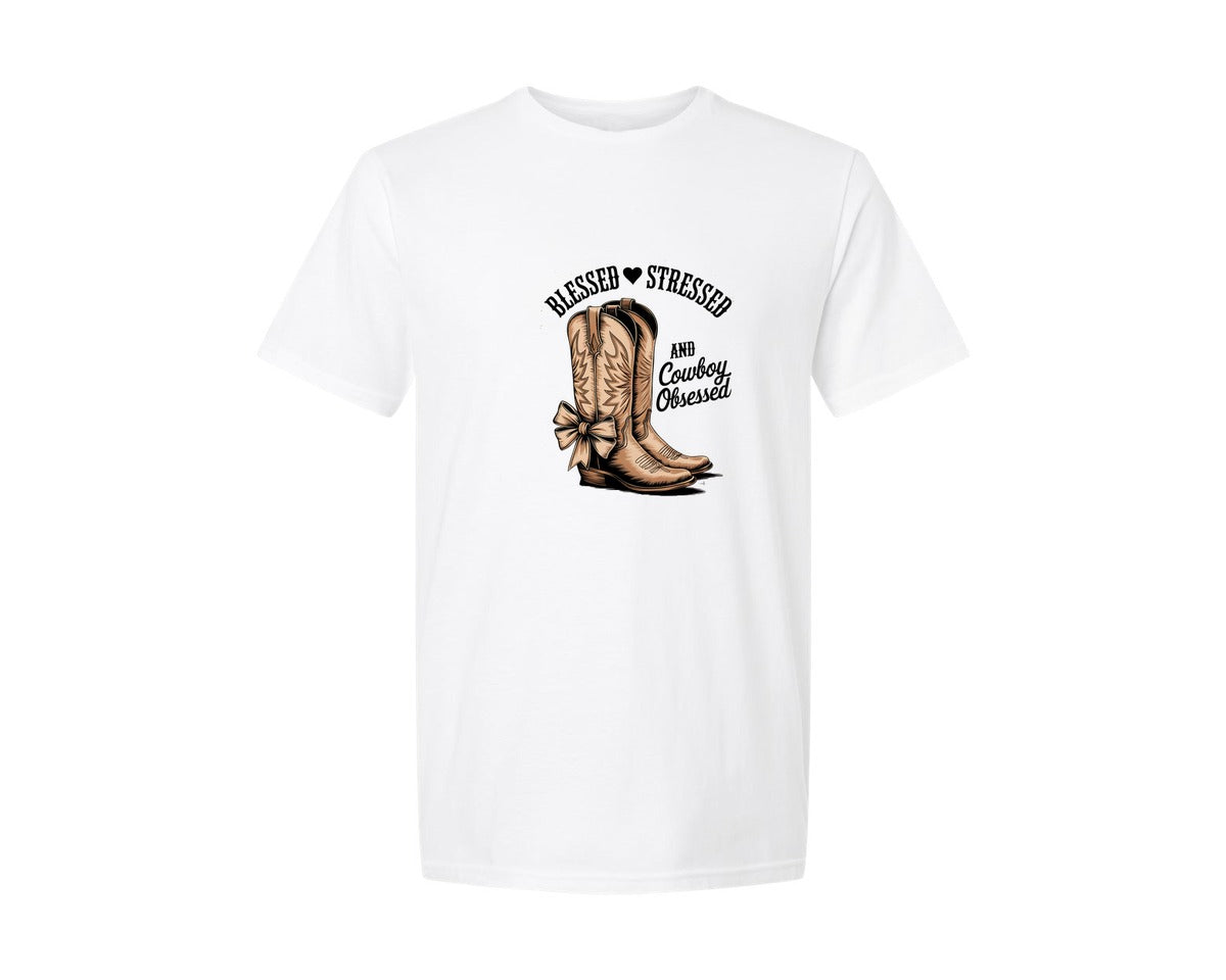 brand:Generic|color:White|Blessed Stressed Mom Western Mothers Day 2 Graphic T-Shirt