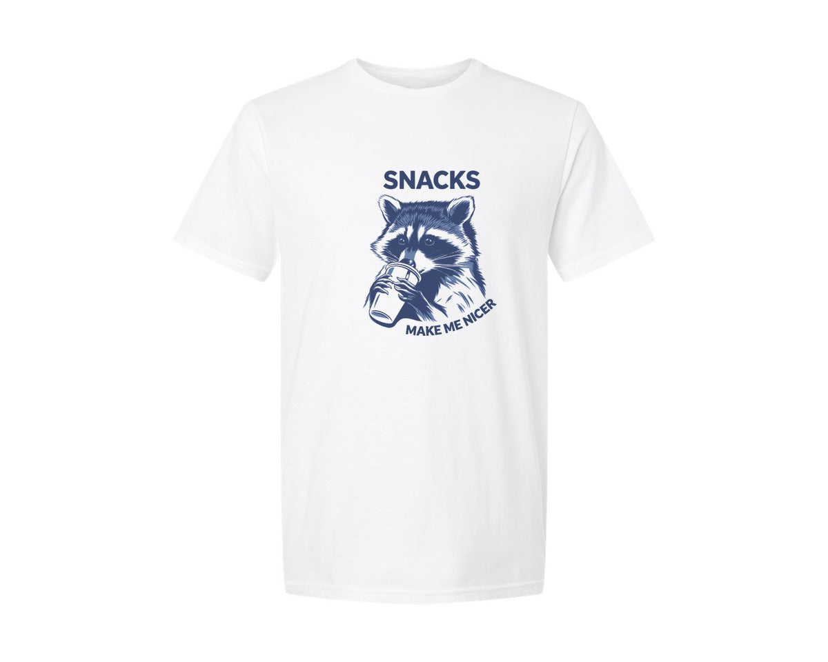 brand:Generic|color:White|Raccoon Snacks Funny Animal Quote Graphic T-Shirt