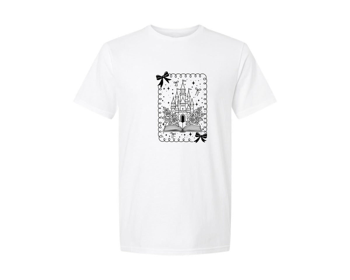 brand:Generic|color:White|Castle Open Book Book Lover Graphic T-Shirt