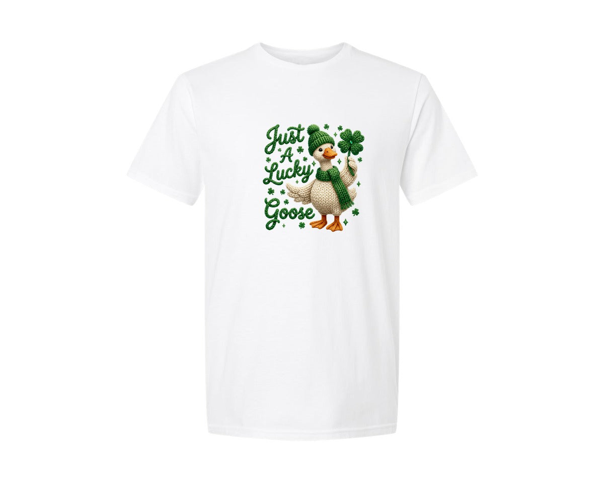 brand:Generic|color:White|Just A Lucky Goose Yarn St Patricks Graphic T-Shirt