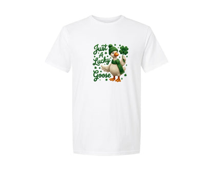 brand:Generic|color:White|Just A Lucky Goose Yarn St Patricks Graphic T-Shirt