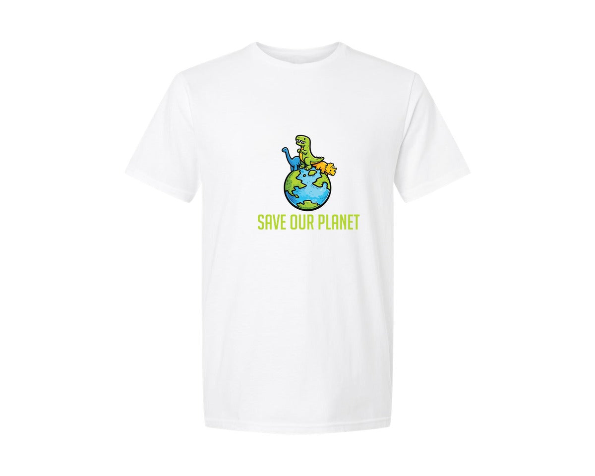 brand:Generic|color:White|Save Our Planet Dinosaurs Earth Day Graphic T-Shirt