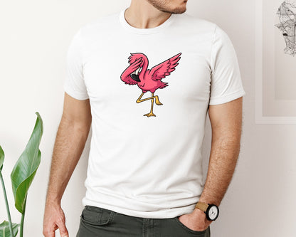 brand:Bella Canvas|color:White|Funny Dabbing Flamingo Graphic T-Shirt