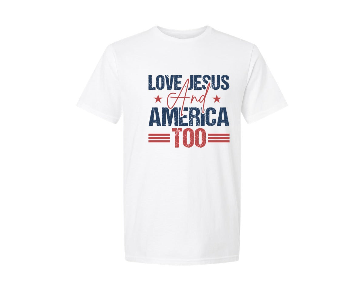 brand:Generic|color:White|Love Jesus And America Too Usa Graphic T-Shirt