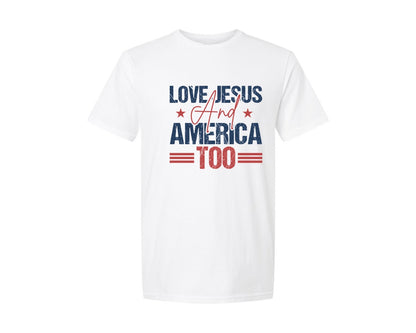brand:Generic|color:White|Love Jesus And America Too Usa Graphic T-Shirt