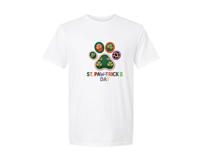 brand:Generic|color:White|Knitted St Pawtricks Day Dog Paw Graphic T-Shirt