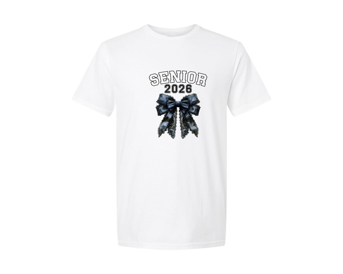 brand:Generic|color:White|Black Bow Pink Senior 2026 Graphic T-Shirt