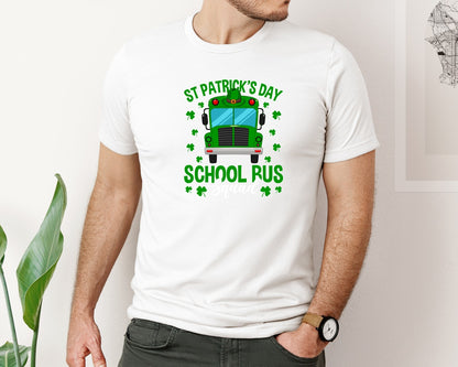 brand:Bella Canvas|color:White|St Patricks Day School Bus Squad School 2 Graphic T-Shirt