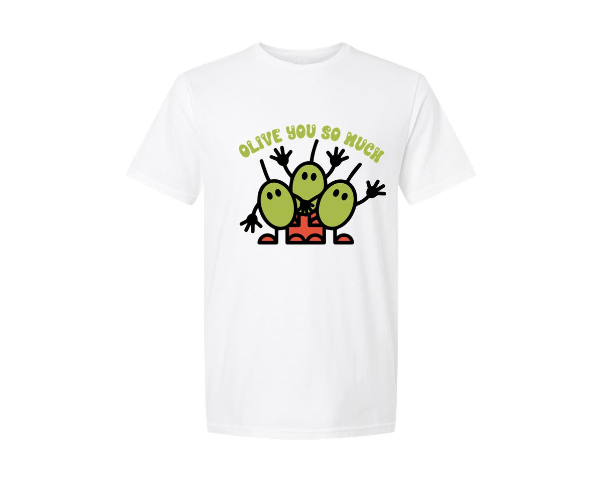 brand:Generic|color:White|Olive You So Much Cute Olive Pun Graphic T-Shirt