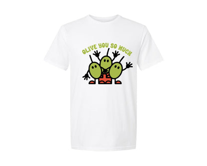 brand:Generic|color:White|Olive You So Much Cute Olive Pun Graphic T-Shirt