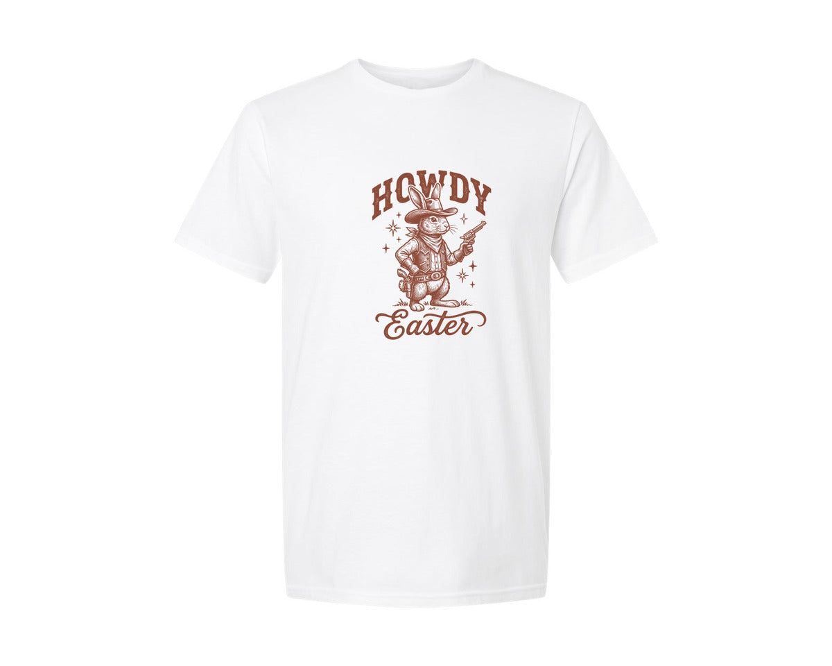 brand:Generic|color:White|Howdy Easter Western Easter Bunny 10 Graphic T-Shirt