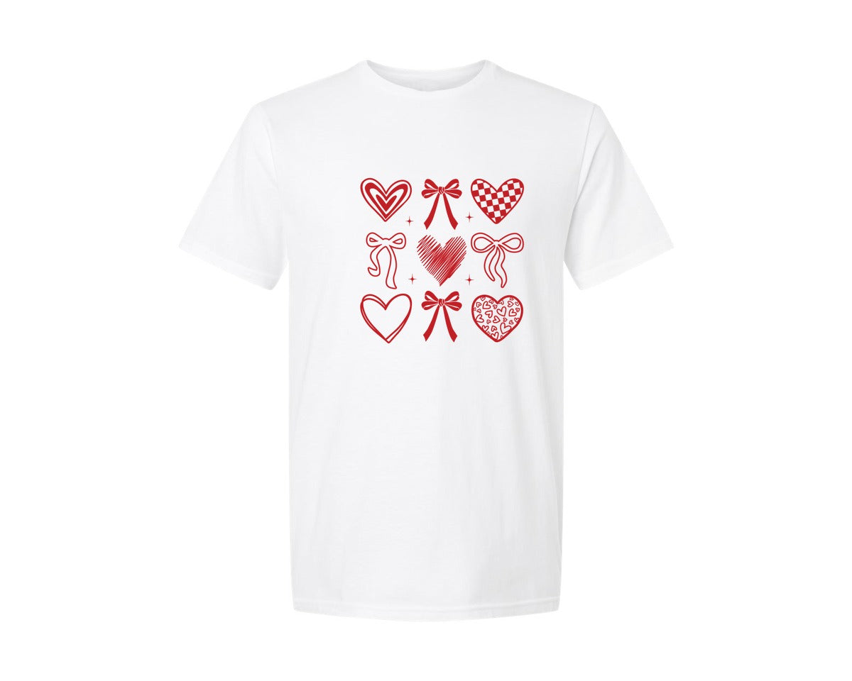 brand:Generic|color:White|Valentine Heart Bow Graphic T-Shirt