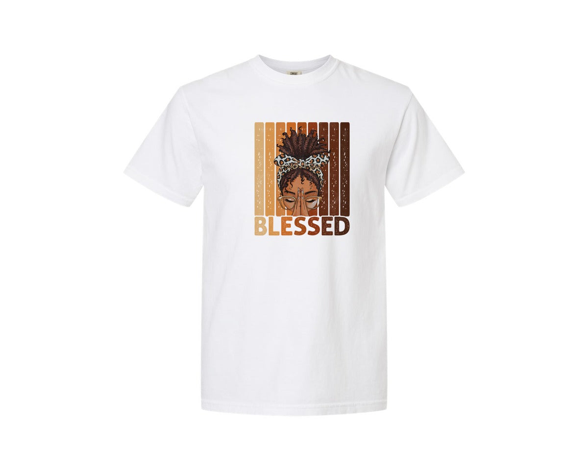 brand:Comfort Colors|color:White|Afro Black Woman Leopard Bandana Graphic T-Shirt