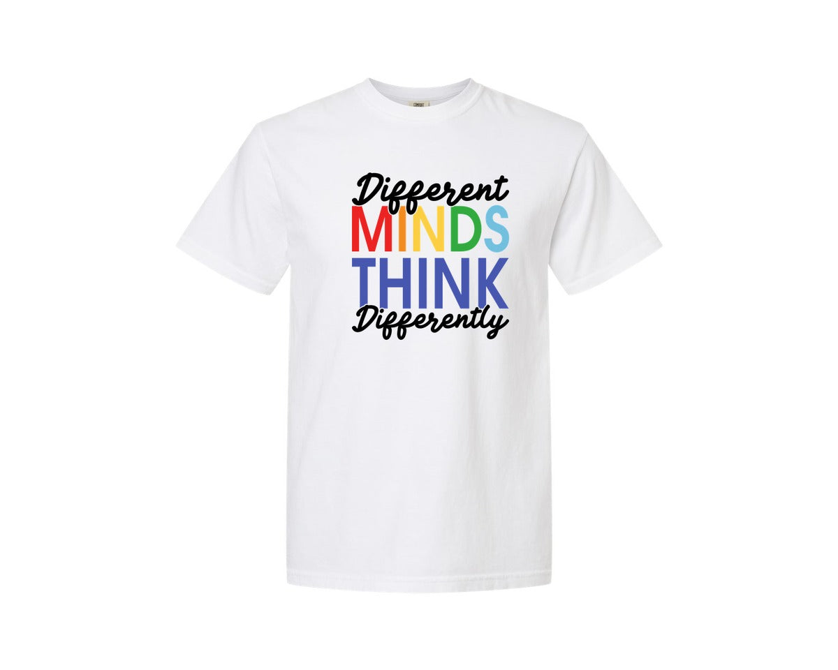 brand:Comfort Colors|color:White|Different Minds Autism T Shirt Graphic T-Shirt