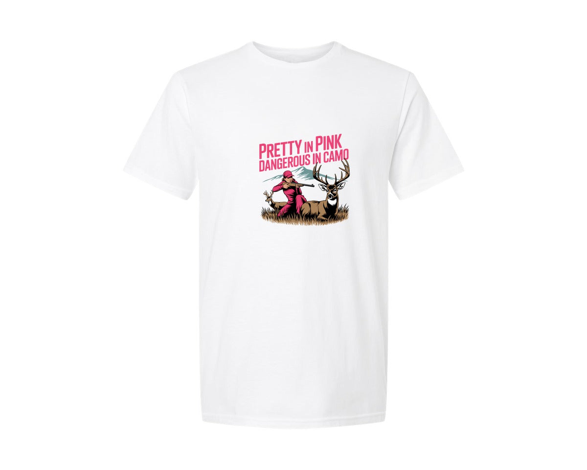 brand:Generic|color:White|Pretty In Pink Dangerous In Camo 3 Graphic T-Shirt