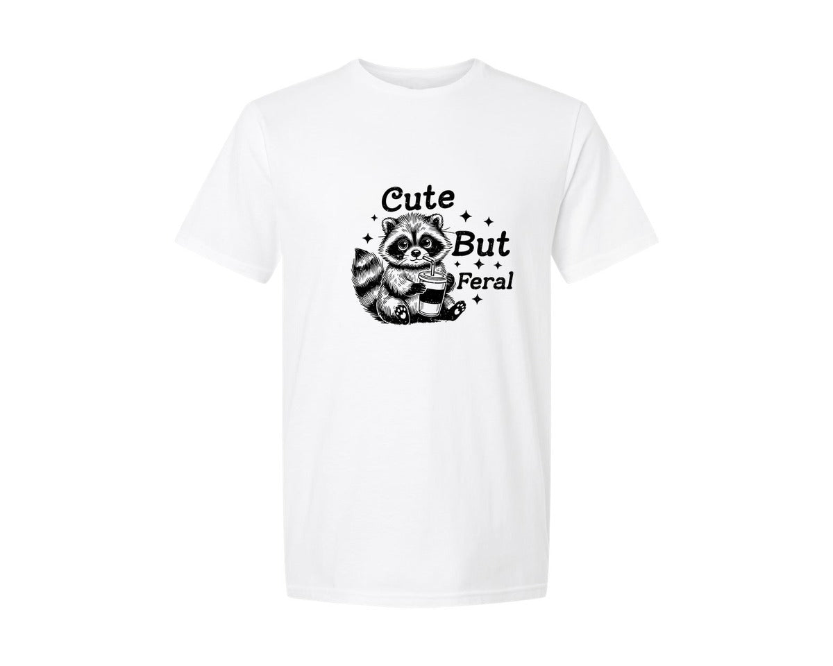 brand:Generic|color:White|Cute But Feral Funny Graphic T-Shirt