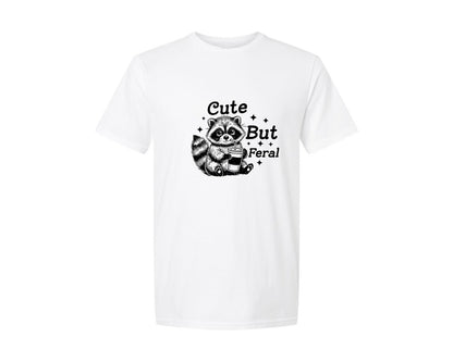 brand:Generic|color:White|Cute But Feral Funny Graphic T-Shirt