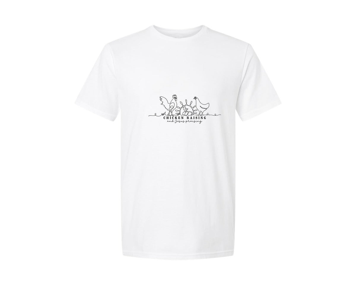 brand:Generic|color:White|Chicken Raising Jesus Praising 2 Graphic T-Shirt