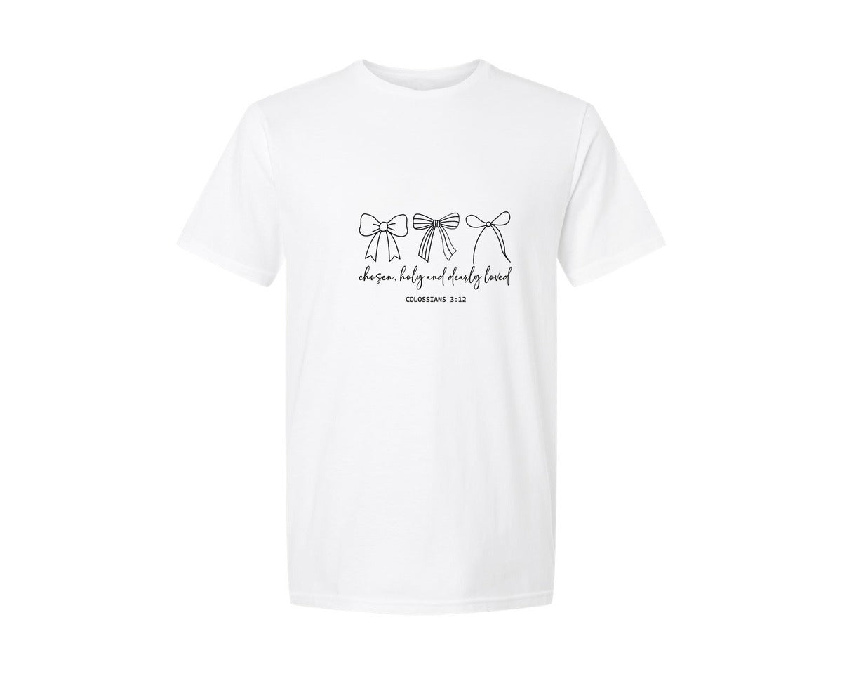 brand:Generic|color:White|Chosen Holy Dearly Loved Christian Graphic T-Shirt