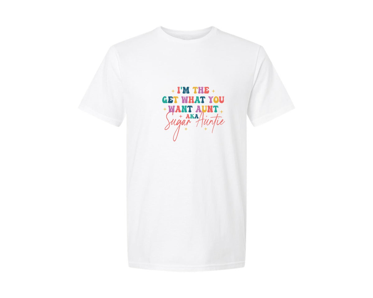 brand:Generic|color:White|Sugar Auntie Im The Get What Graphic T-Shirt