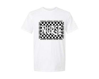 brand:Generic|color:White|Checkered Nurse Word Art Graphic T-Shirt