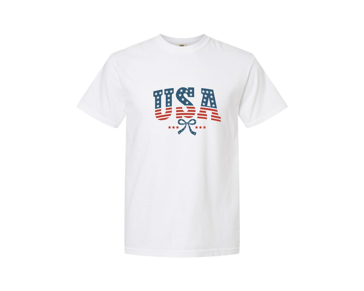 brand:Comfort Colors|color:White|Retro Usa Coquette 4Th Of July Graphic T-Shirt