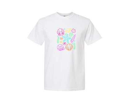 brand:Comfort Colors|color:White|Neon Seashell Summer Beach Graphic T-Shirt