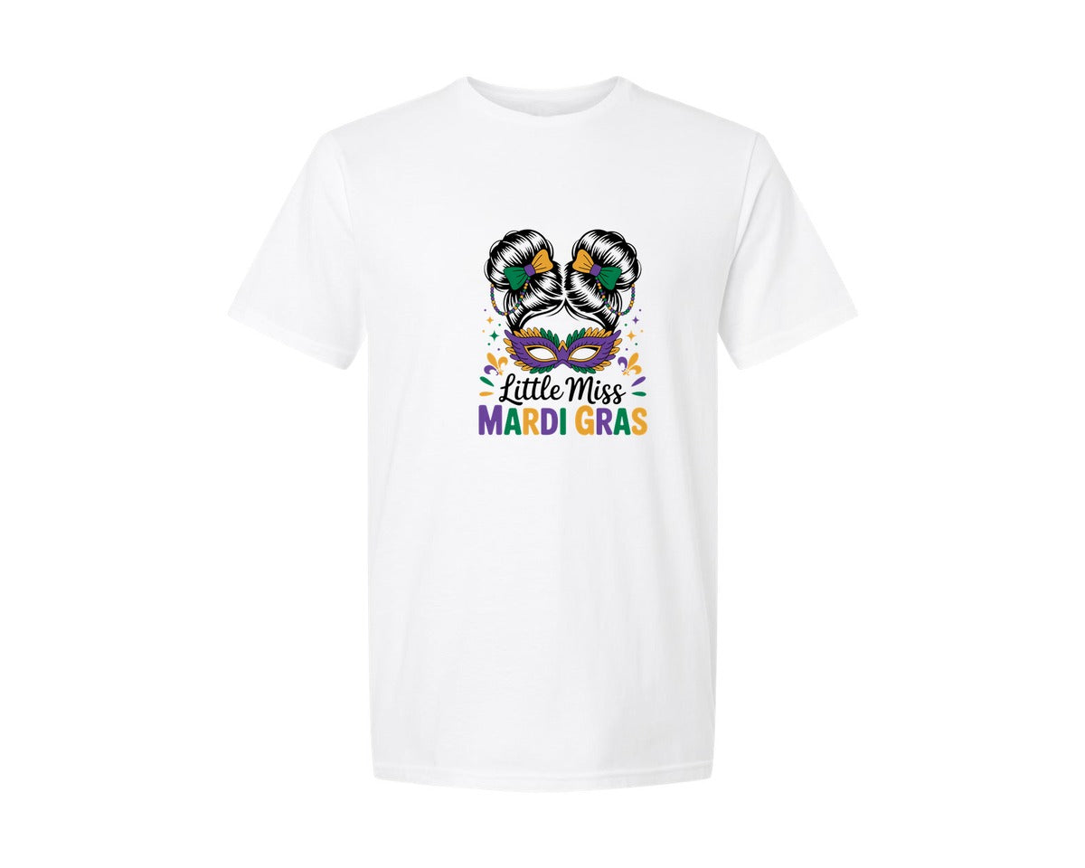 brand:Generic|color:White|Little Miss Mardi Gras 14 Graphic T-Shirt