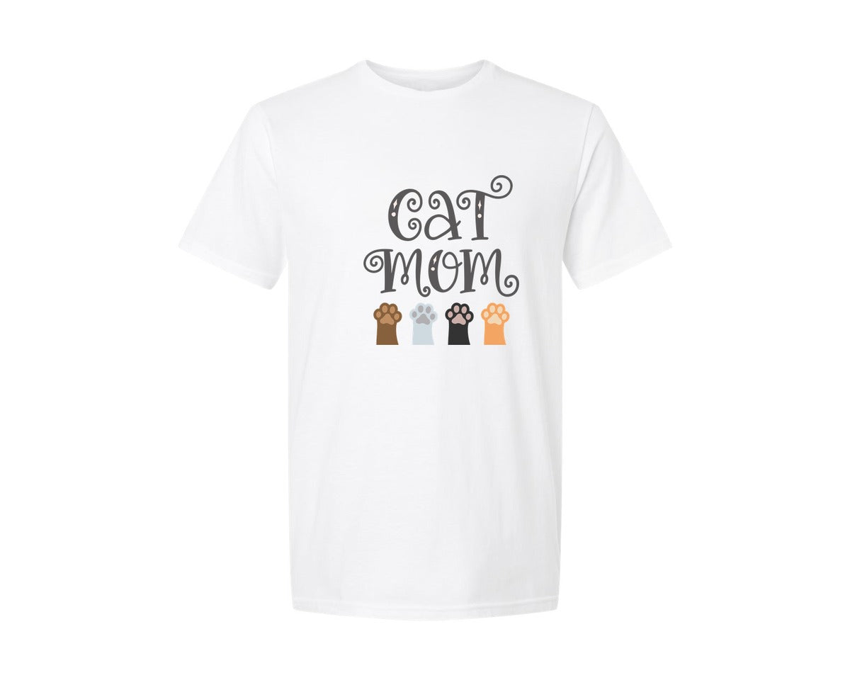 brand:Generic|color:White|Cat Mom Cute Crazy Cat Lady Quote 2 Graphic T-Shirt