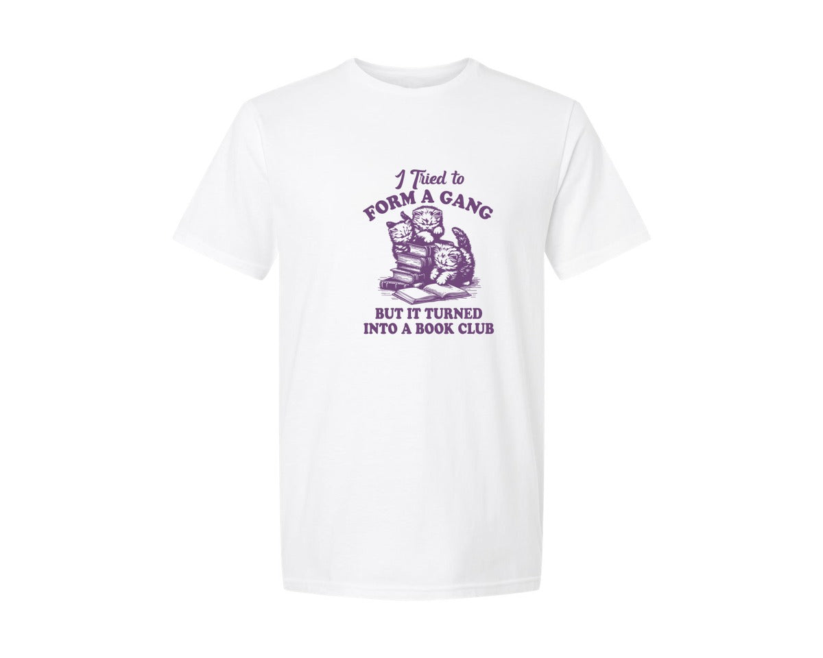 brand:Generic|color:White|I Tried To Form A Gang Cat Bookish Graphic T-Shirt