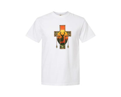 brand:Comfort Colors|color:White|Deer Cross Rustic Hunting Cross Sub Graphic T-Shirt
