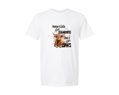 brand:Generic|color:White|Some Girls Love Diamonds I Love Cows Graphic T-Shirt