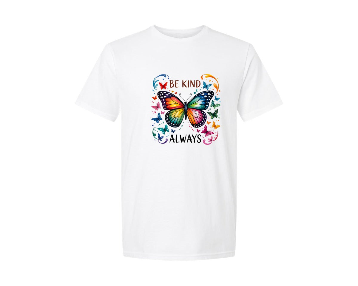 brand:Generic|color:White|Be Kind Always Colorful Butterflies Graphic T-Shirt