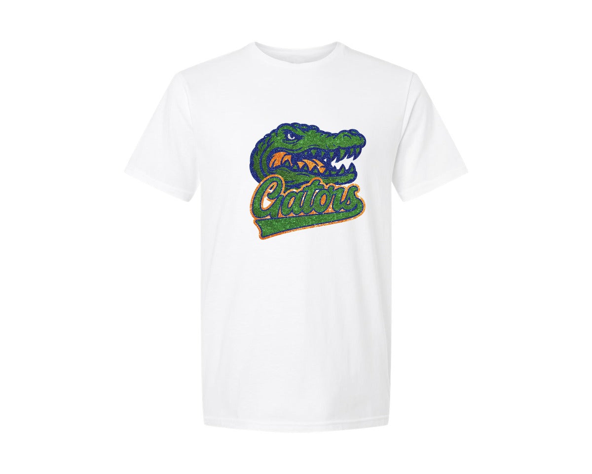 brand:Generic|color:White|Gators Mascot Glitter Football Dtf Graphic T-Shirt