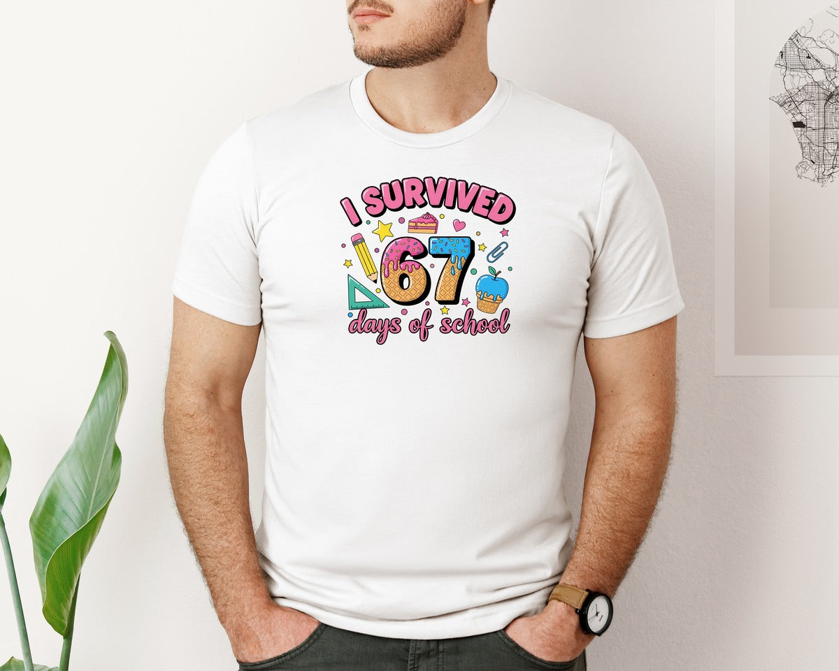 brand:Bella Canvas|color:White|I Survived 67 Days Of School 7 Graphic T-Shirt