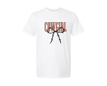brand:Generic|color:White|Edgy Cowgirl Barbed Wire Graphic T-Shirt