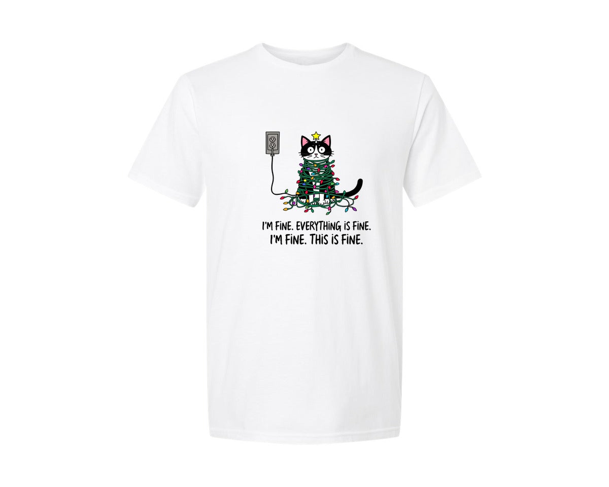 brand:Generic|color:White|Funny Black Cat Christmas 2 Graphic T-Shirt