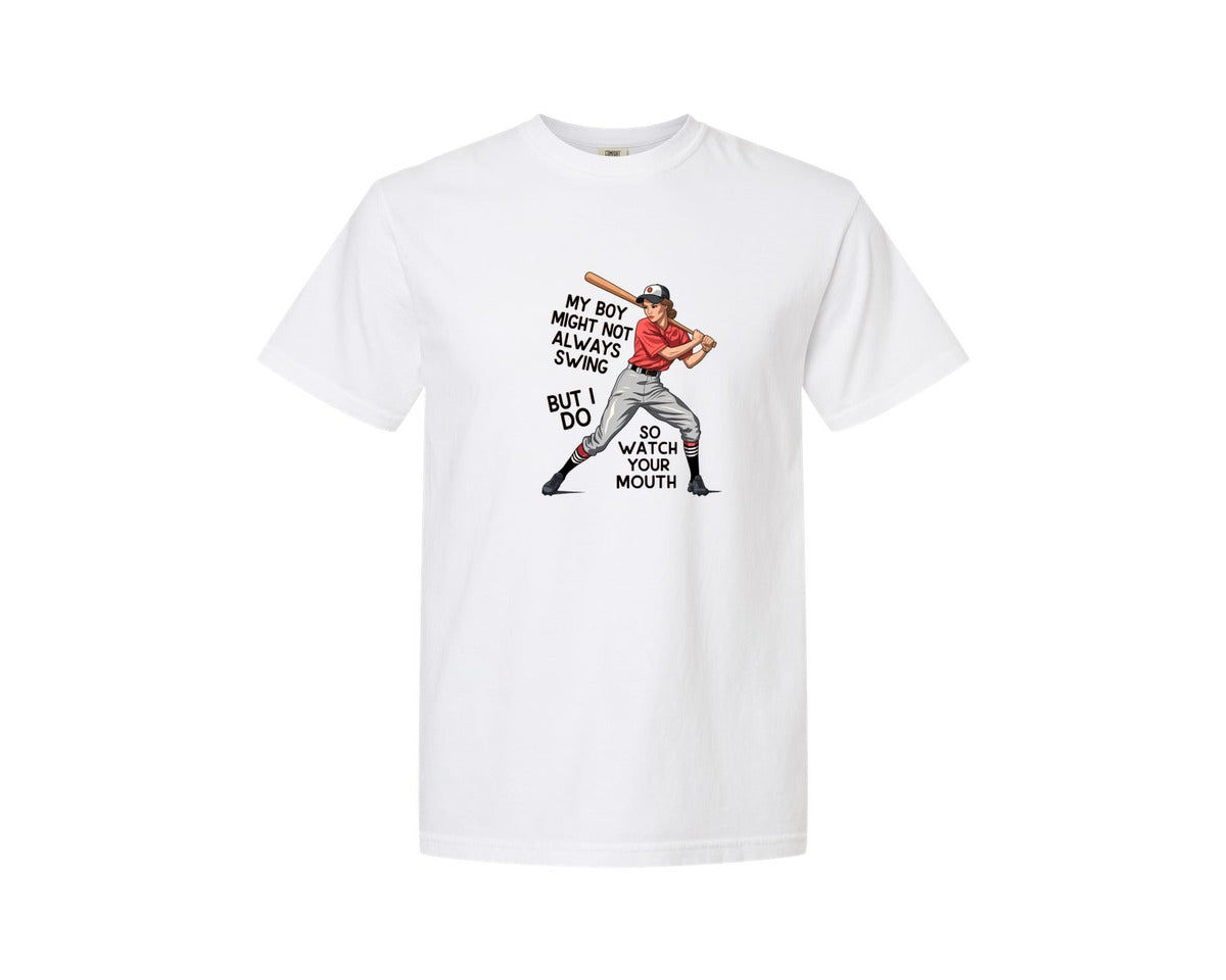 brand:Comfort Colors|color:White|Baseball Mom Funny Softball 3 Graphic T-Shirt